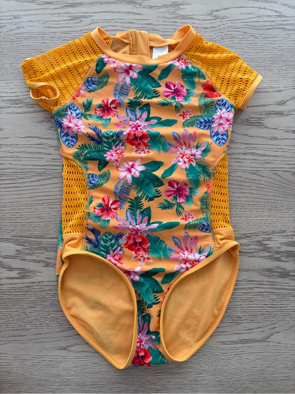 Target Girls' Yellow Floral Short-Sleeve Rashguard Swimsuit